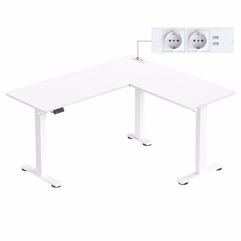 Scrivania angolare regolabile elettricamente, Bianco Nuvola + Bianco Opaco / 160 x 140 cm