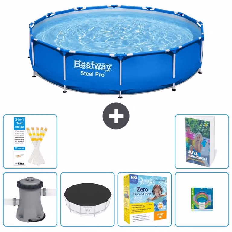 Piscina gonfiabile Bestway Steel Pro, rotonda, dimensioni 366x76 cm, composta da 5 parti, modello S231