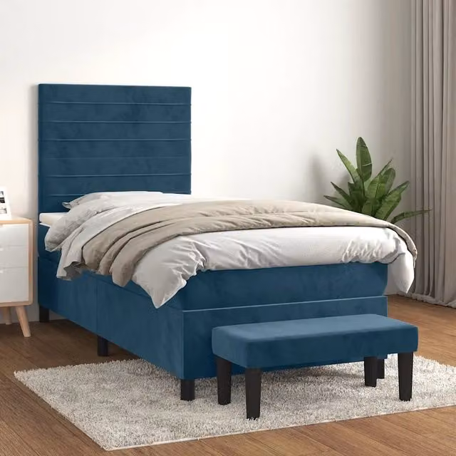 Giroletto a Molle con Materasso-Struttura Letto Blu Scuro 80x200 cm in Velluto 718985