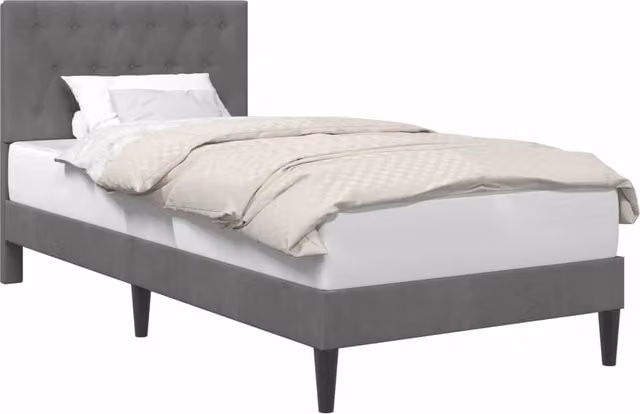 Letto singolo moderno DESIGN IN in velluto grigio con struttura in legno con dimensioni L/P/H: 90 x 200 x 140 cm – 1