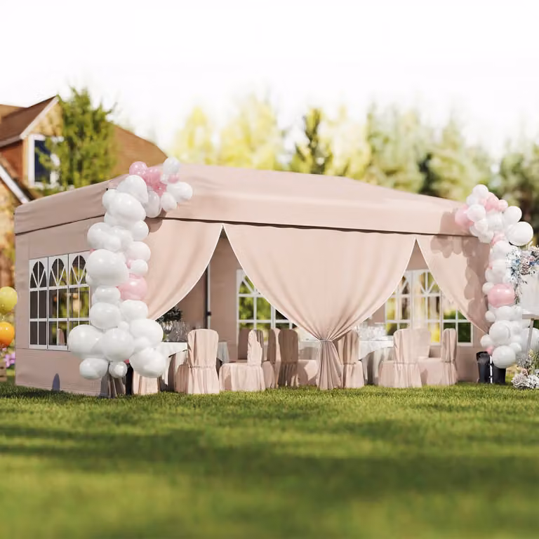 Gazebo da esterno pieghevole Costway con pareti laterali, sacchi di sabbia e borsa, regolabile in altezza, Beige