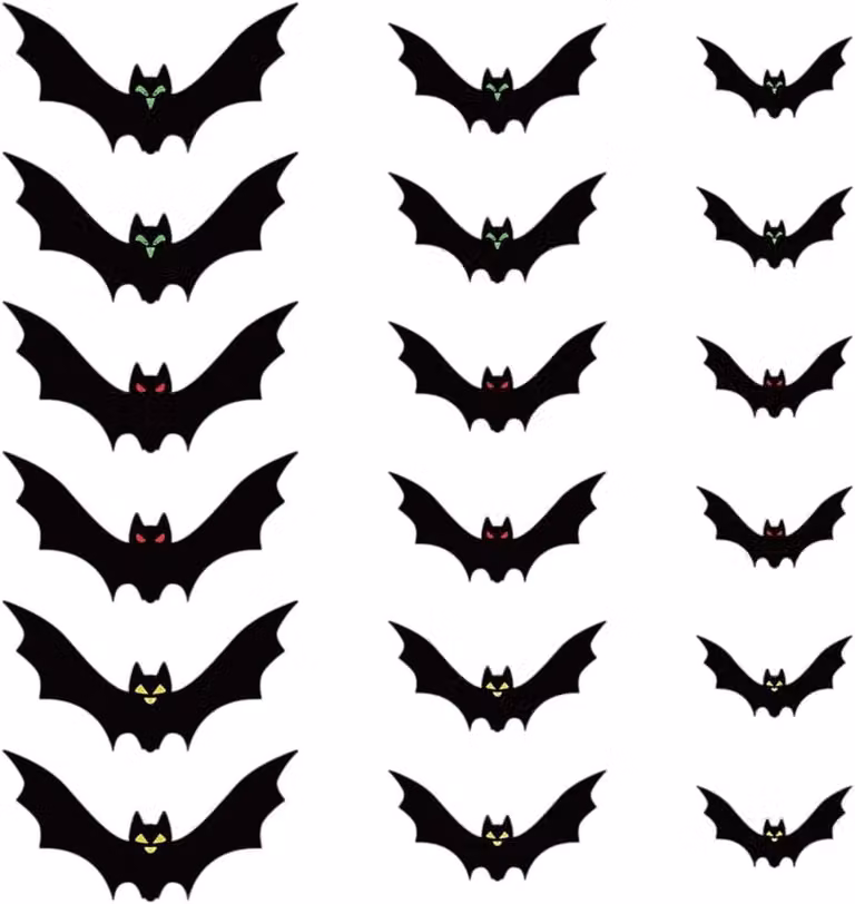 18 decorazioni a forma di pipistrello, perfette per creare un'atmosfera spaventosa all'interno per Halloween. Include colla e adesivi a forma di pipistrello, ideali per decorare pareti e finestre all'esterno. Adatti anche per feste di compleanno a tema go