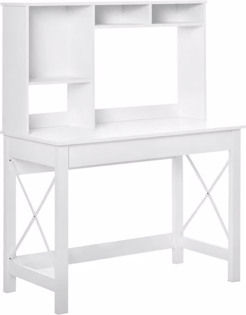 Scrivania con libreria integrata XYLO in legno bianco con ripiani e cassetti L: 105 cm, P: 50 cm, H: 137,5 cm