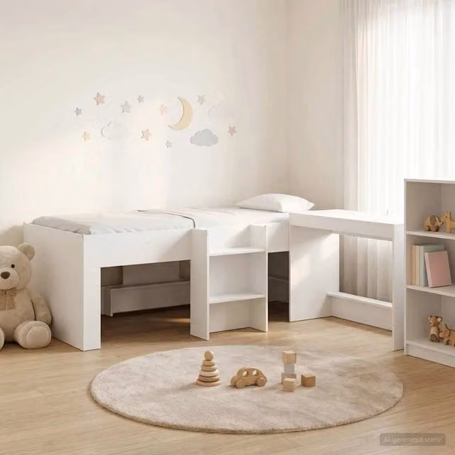 Letto alto per bambini con scrivania 2 pz Bianco 3423454