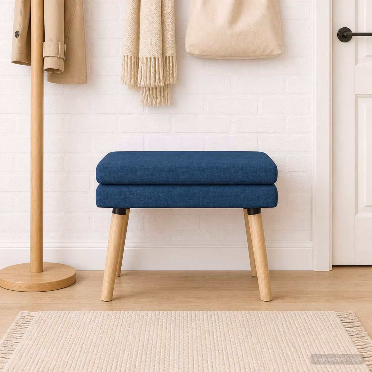Panchina moderna vidaXL in legno e tessuto blu L: 60 cm, P: 40 cm, H: 46 cm