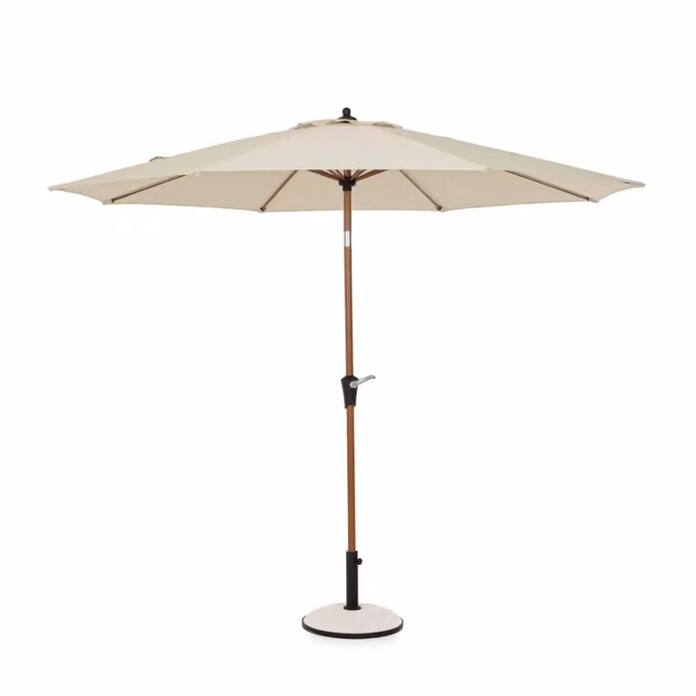 Ombrellone a palo centrale PALINURO in acciaio effetto legno e tessuto beige, 3m