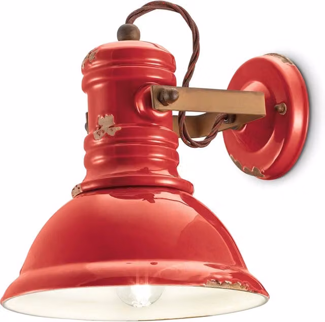 Applique Industrial Ferro E Ceramica Vintage Rosso 1 Luce E27