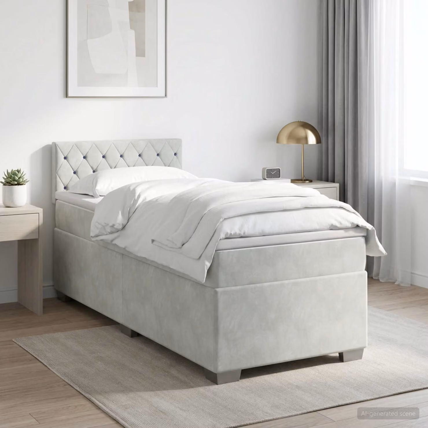 Letto box spring con materasso ibrido vidaXL Grigio Chiaro e Bianco, L/P: 90 x 190 cm