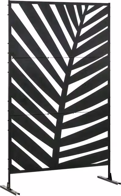 Paravento Xylo con 3 ante verticali motivo foglia di banana in acciaio nero L 122 cm x P 45 cm x H 198 cm