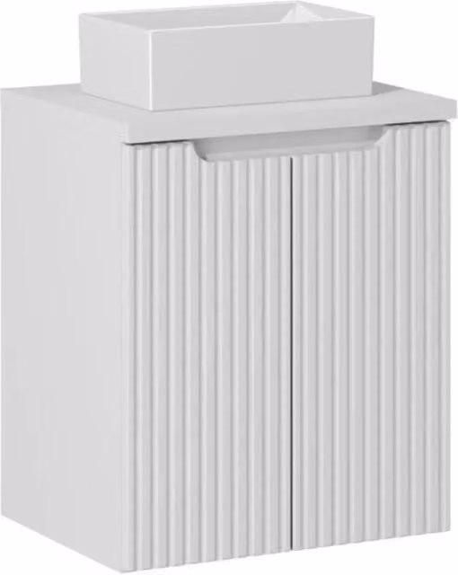 Set da bagno VANO bianco 50cm: mobiletto sottolavabo con armadietti + piano per lavabo bianco + lavabo da appoggio rettangolare