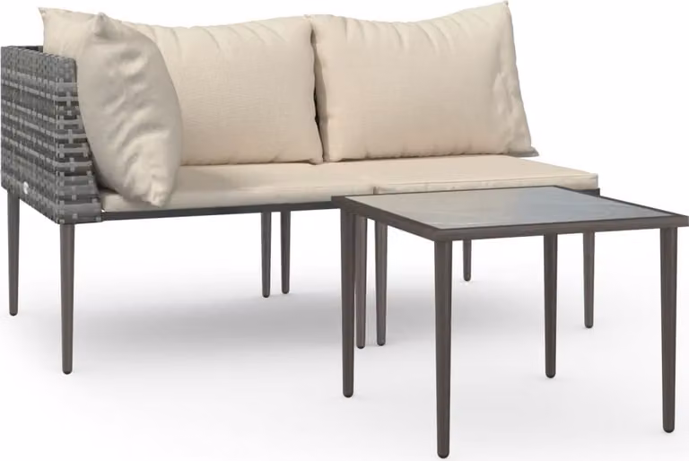 Set Divani da Giardino 3 pz con Cuscini in Polyrattan Grigio
