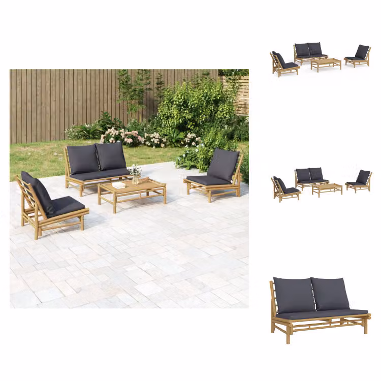 vidaXL Set di 4 pezzi per salotto da giardino con cuscini in bambù grigio scuro - Set di mobili da giardino
