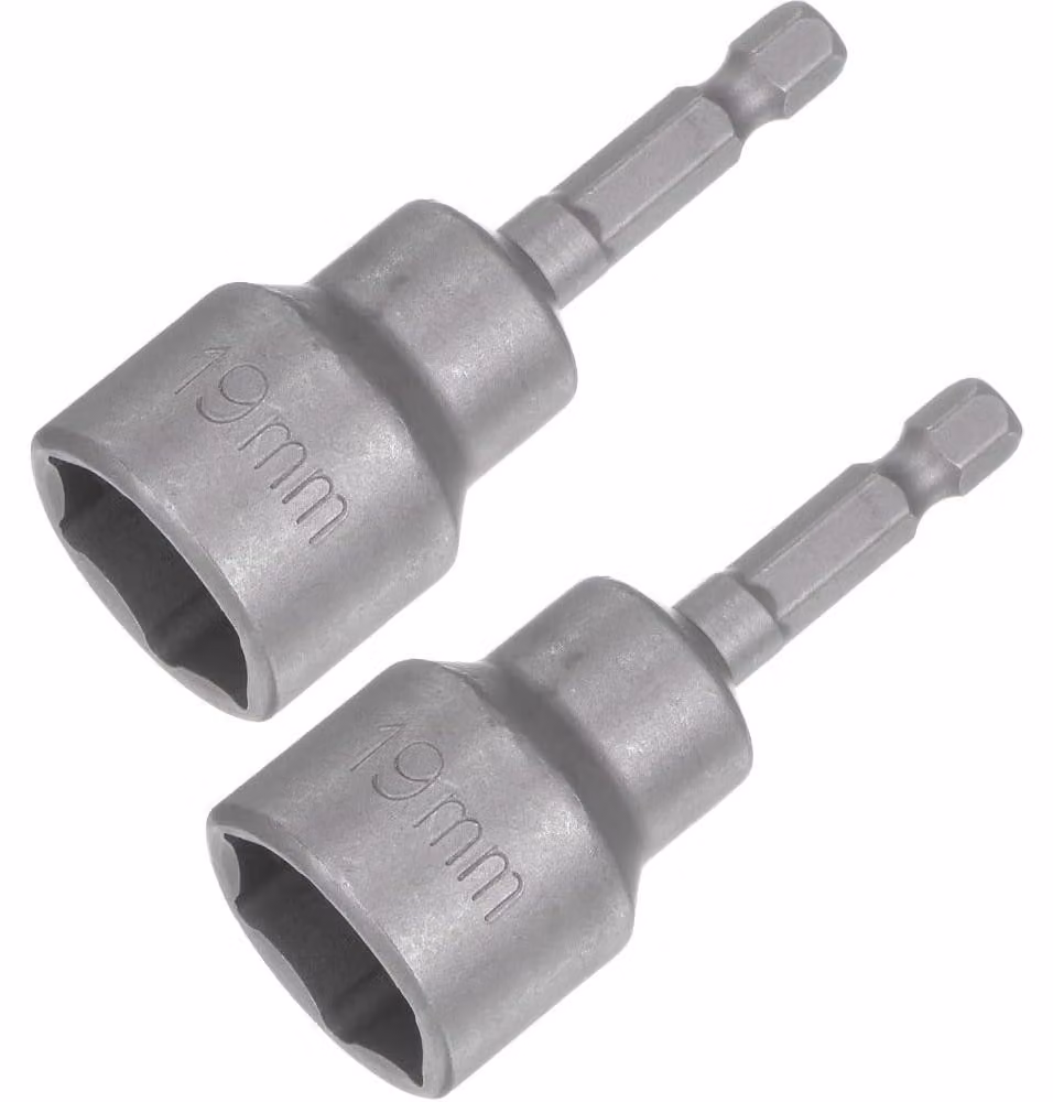 Set di chiavi a bussola da 19 mm, composto da 2 pezzi, con inserto esagonale magnetico da 1/4 di pollice, adattatore per punte e sistema metrico