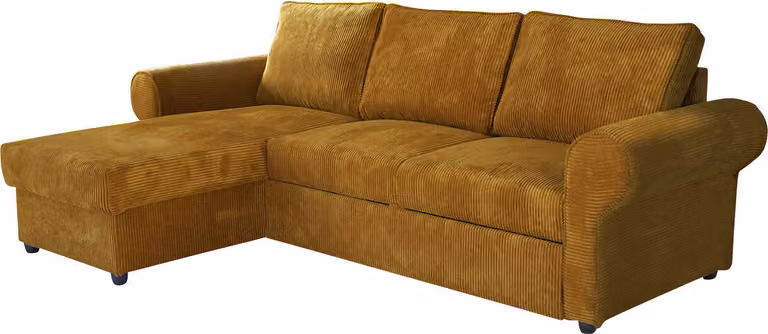 MIRJAN24 Divano angolare Monaco Cord, divano angolare con funzione letto e contenitore, divano imbottito indipendente a 4 posti (colore: Poso 01)