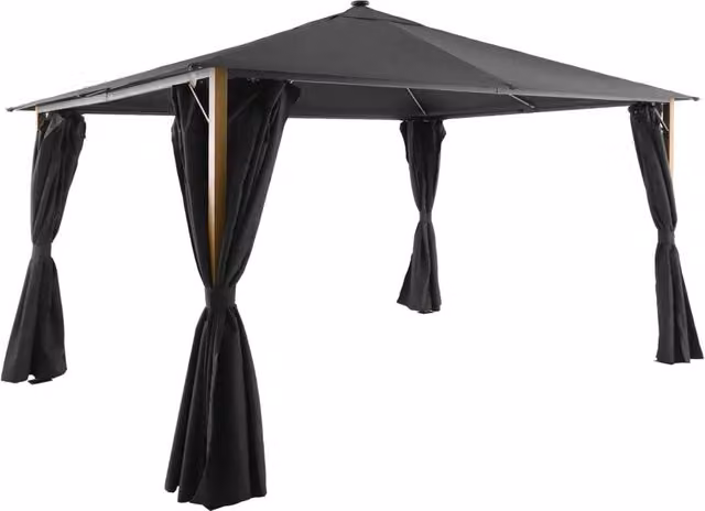 Gazebo da giardino 3x4m in alluminio effetto legno con tende e led,
