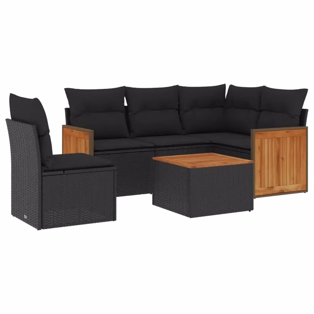 vidaXL Set Divano da Giardino a L 6 pz in Polyrattan Nero con Cuscini e Tavolino – 2