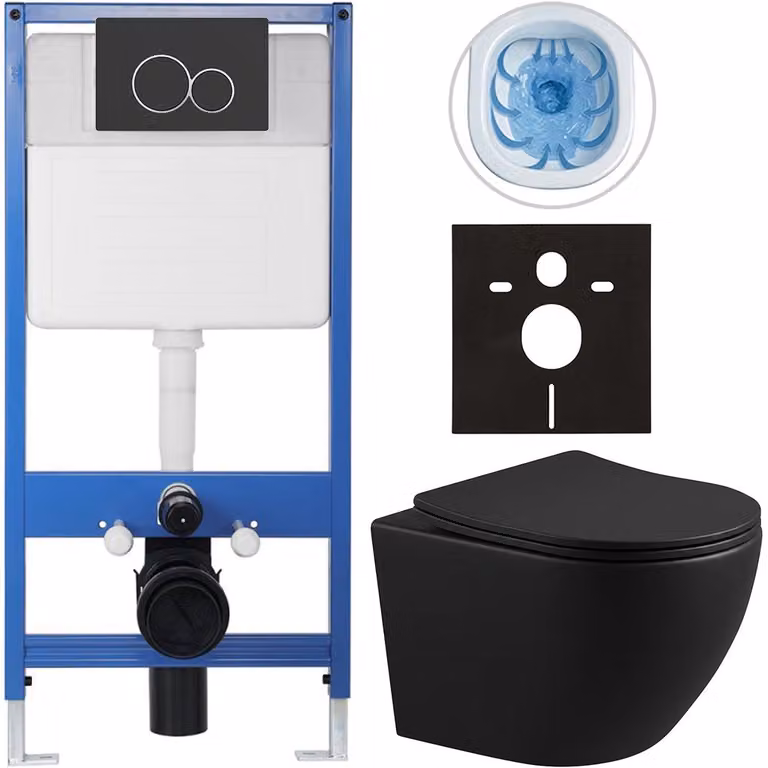 CERANO - Set completo per WC da incasso Lite/Verde - nero opaco - pulsante WC Duo, nero opaco - installazione a parete - 49x36 cm