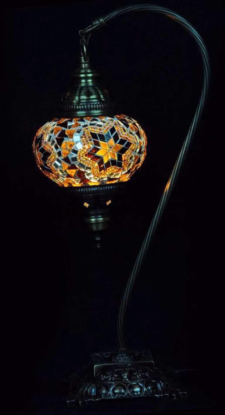 Sfeerverlichting Online Lampada da tavolo marrone mosaico di vetro Ø 13 cm Altezza 39 cm - Lampada turca - Lampada orientale