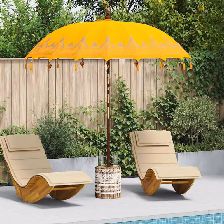 Maison Exclusive - Ombrello balinese con base, colore giallo, dimensioni 215 x 215 x 260 cm