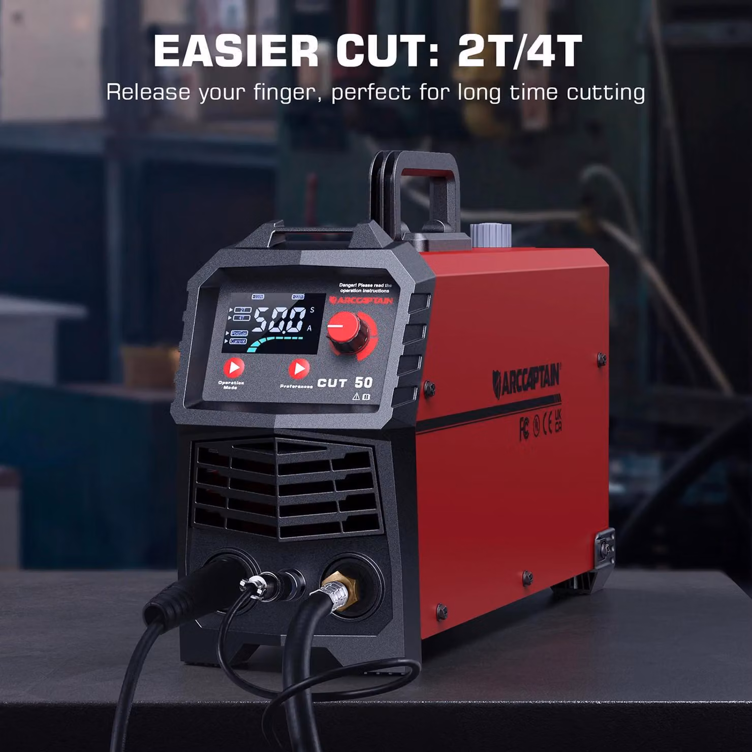 Tagliasigaro a plasma - AR-CUT50 - Inverter DC da 20–50A - 220V - Accensione ad alta frequenza (HF) - Portatile - Spina europea - 47,5×15×24,4 cm