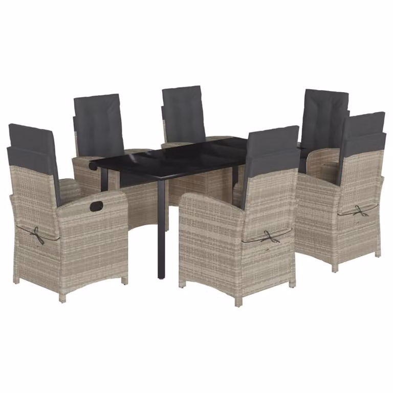 Set da Pranzo da Giardino 7 pz Cuscini Polyrattan Grigio Chiaro