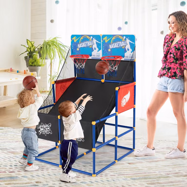 Costway Gioco Arcade di Pallacanestro Multicolore con 4 Palline e Pompa di Gonfiaggio in Metallo per Bambini
