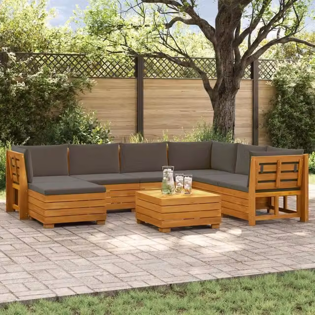 8 pz Set di divani da esterno Legno di Acacia Massello Marrone 3403109