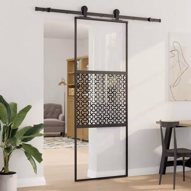Porta scorrevole moderna vidaXL in alluminio e vetro nero L: 76 cm, P: 2 cm, H: 205 cm