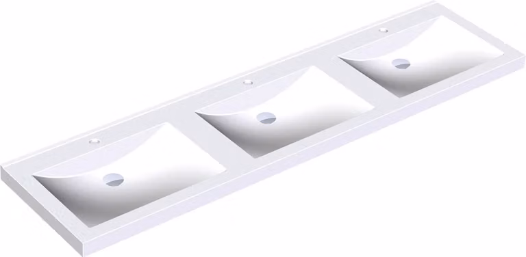 KWC AR lavabo, QUADRO, MIRANIT, 2100x125x530 mm, 3 vasche rettangolari