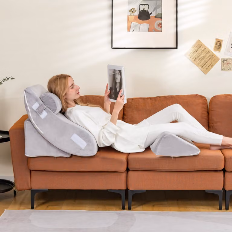 Set di 4 cuscini a cuneo regolabili in memory foam Costway con poggiatesta, Grigio