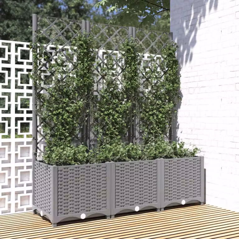 Fioriera da giardino con graticcio vidaXL in plastica grigio chiaro L 120 x P 40 x H 136 cm