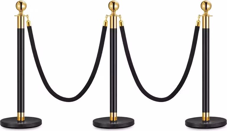 Pali di delimitazione con corda in velluto - Sistema di guida persone - Set 3 pali 2 corde - Corda 1,5 m - Acciaio inossidabile - Rosso
