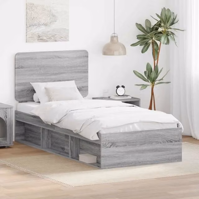 Struttura del letto-Giroletto Grigio Sonoma 90 x 200 cm Pino massello 807360