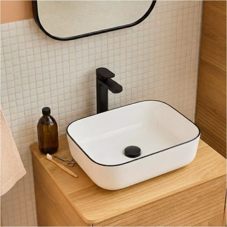 Lavabo da appoggio rettangolare in Vetroceramica con bordo, 48x37cm ALIX