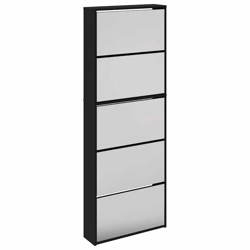 Scarpiera moderna vidaXL con specchio e vani a ribalta nera L: 63 cm, P: 17 cm, H: 169,5 cm – 2