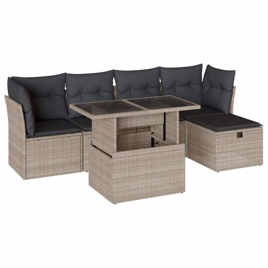 Set Divano da Giardino 6pz con Cuscini Grigio Chiaro Polyrattan