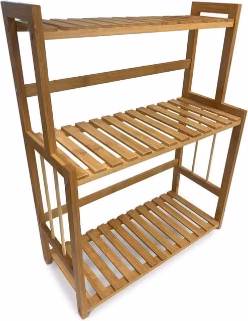 Scaffale Organizer Avilia Home in Bambù con 3 Ripiani, Multiuso per Casa e Ufficio, Colore Marrone