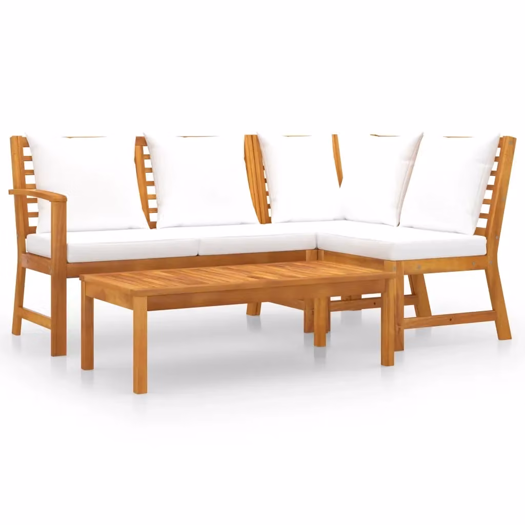 vidaXL Set Divani da Giardino 4 pz in Legno di Acacia con Cuscini Beige e Tavolino da Esterno – 2