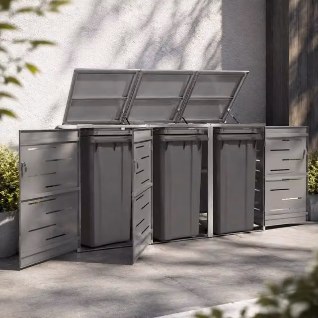 Bin Storage Box For 3 Bins, 207x77.5x115 Cm, Stainless Steel