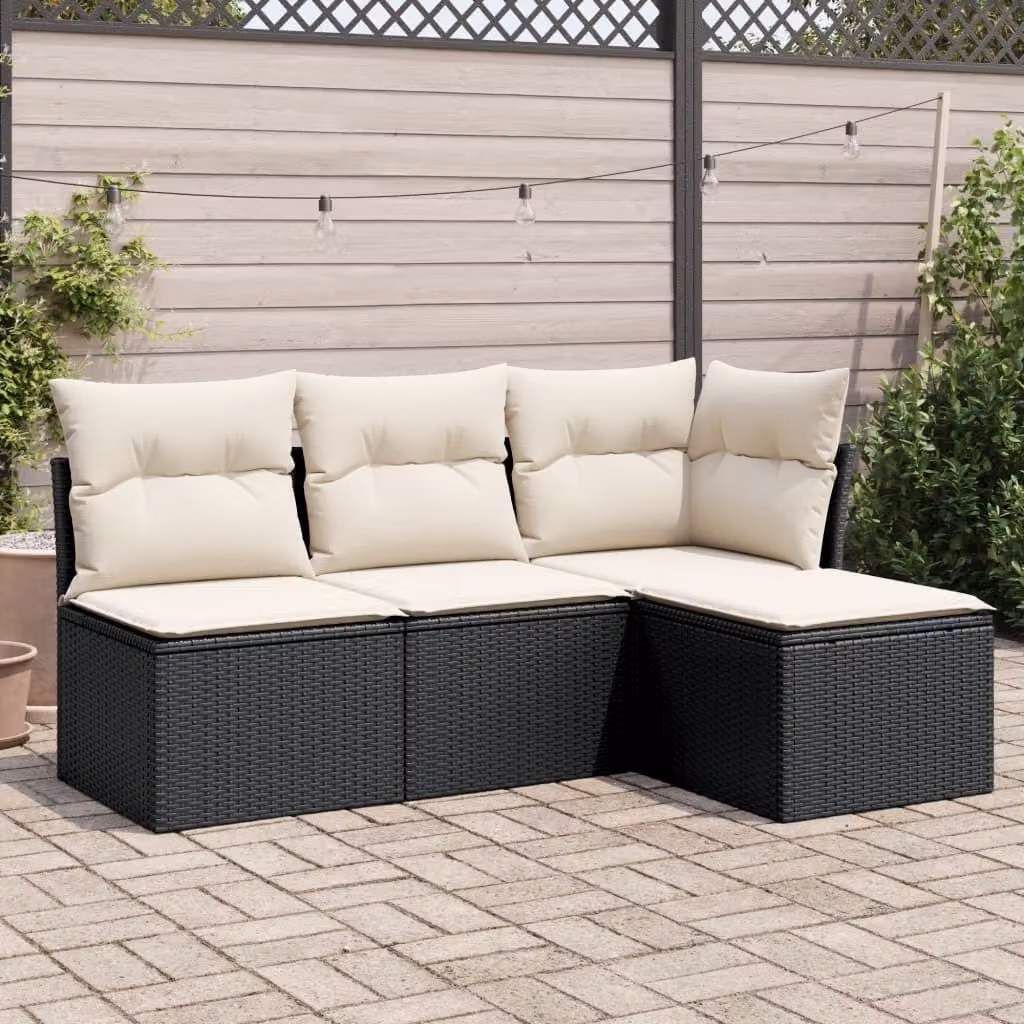Maison Exclusive - Set Divani da Giardino 4 pz con Cuscini Nero in Polyrattan