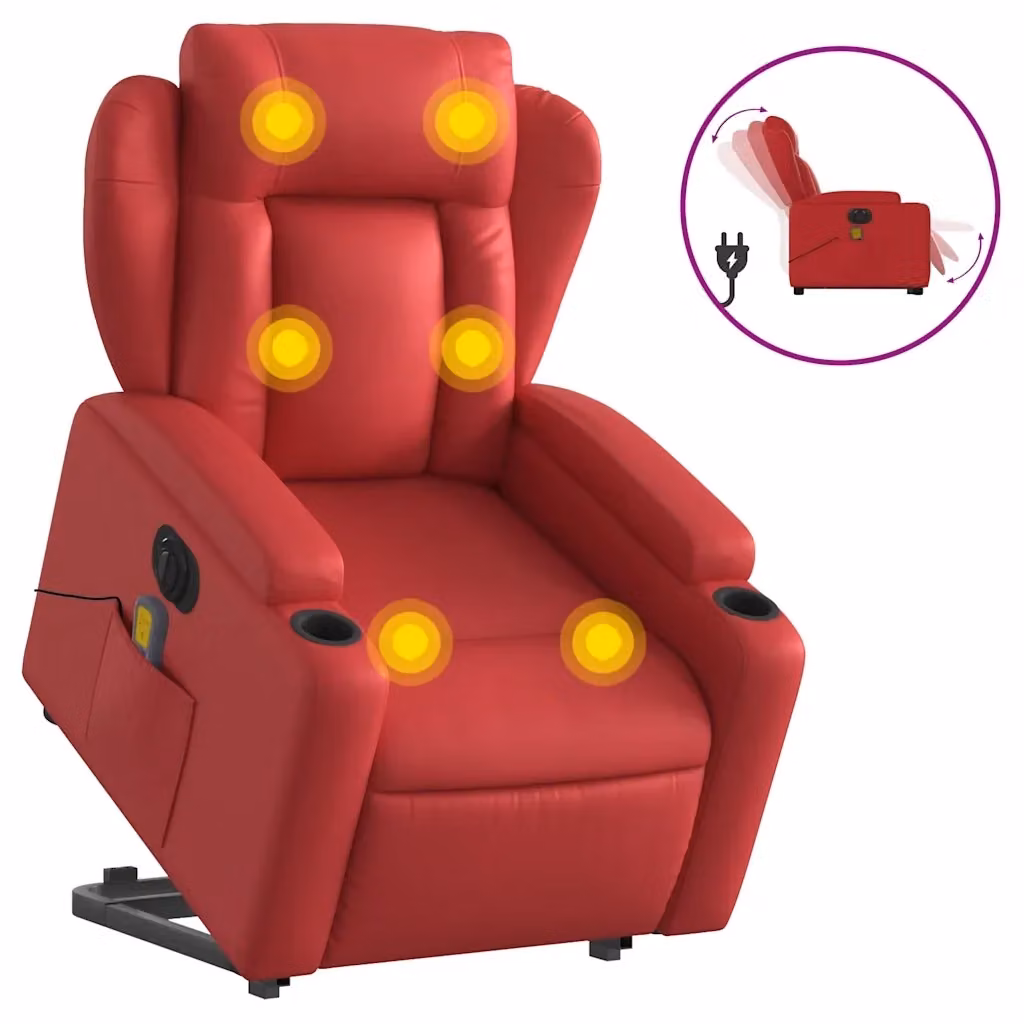 vidaXL Poltrona Alzapersona Reclinabile Elettrica Rossa in Similpelle con Braccioli – 2