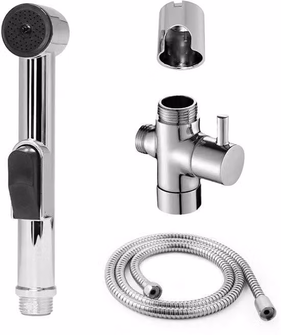 Set completo di doccetta manuale Unyqoos® con tubo flessibile e supporto: soffione in ABS, tubo flessibile in acciaio inossidabile, maniglia ergonomica, interruttore antiscivolo, attacco G12, ideale per bagno e balcone