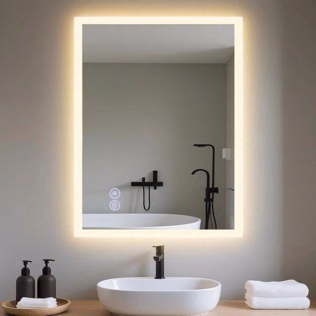Specchio da bagno ZMH moderno rettangolare con luce LED dimmerabile e comando touch, bianco e trasparente