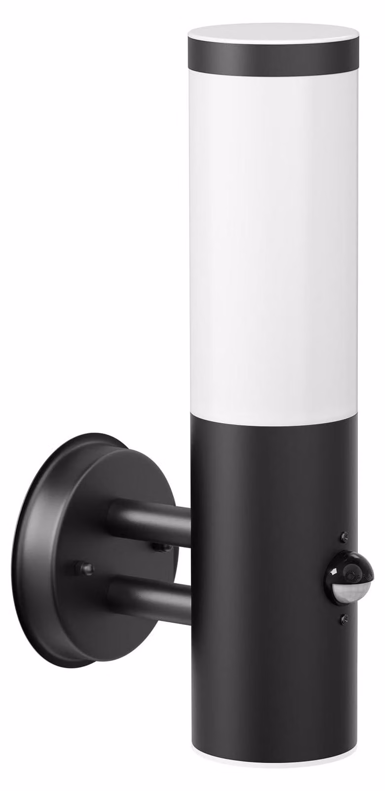 ledscom.de Lampada da parete per esterni PORU, grado di protezione IP44, sensore di movimento, acciaio inossidabile, finitura nera opaca, forma rotonda, 1 attacco E27 max. 15W – Nera / con sensore di movimento, dimensioni: 1 pezzo (confezione da 1)