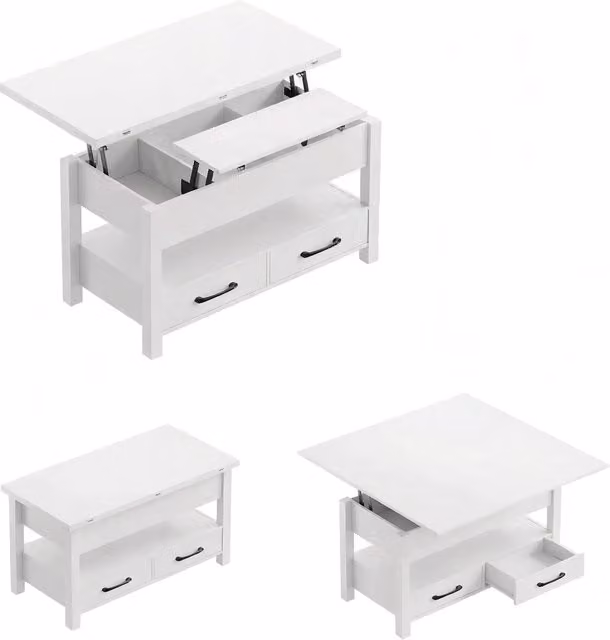 Tavolino con piano sollevabile in MFC e struttura in metallo, 100x50,5x53 cm estensibile fino a 100x100x66 cm