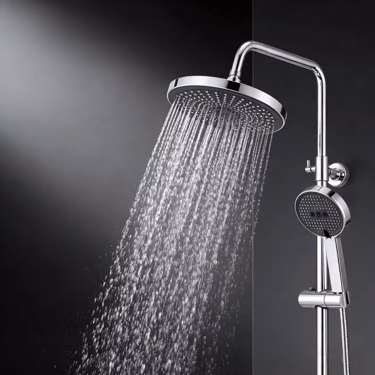 Colonna doccia termostatica a 38 °C, con soffione rotondo in ABS, regolabile in altezza, e doccia a pioggia per la cucina