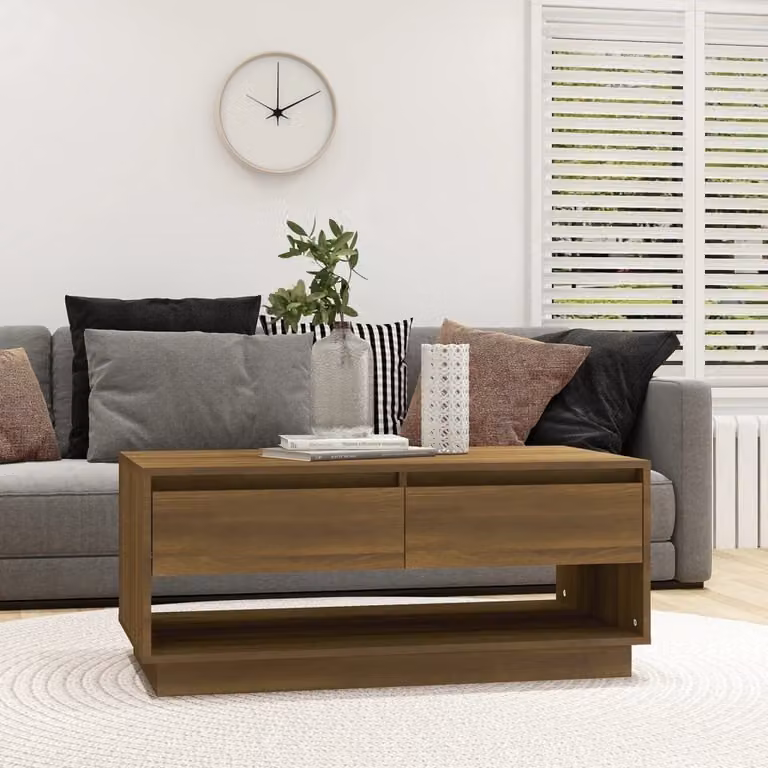 The Living Store tavolino da salotto marrone effetto rovere 102,5x55x44 cm materiale a base di legno
