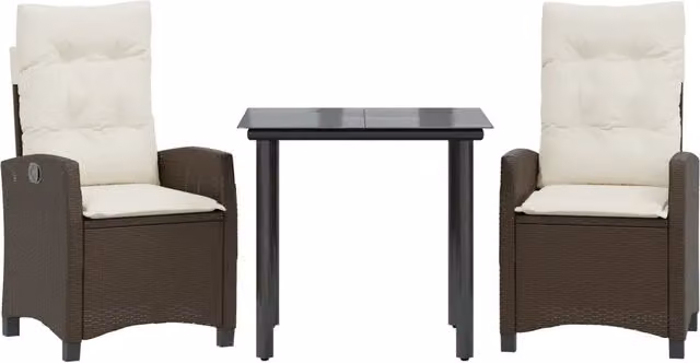 Set da Pranzo da Giardino 3pz | Set Salotto da Giardino con Cuscini in Polyrattan Marrone