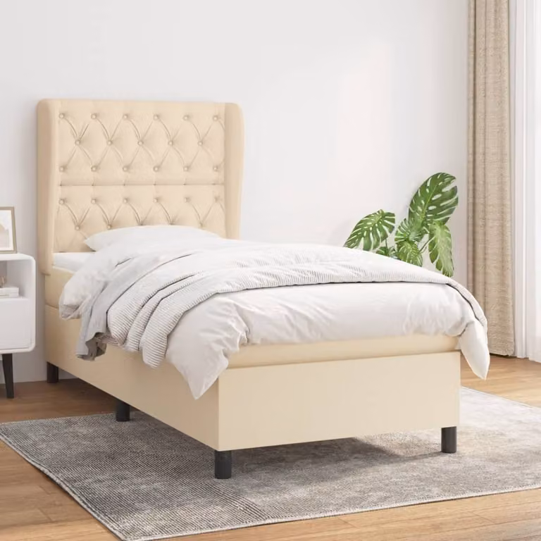 The Living Store Letto a molle insacchettate con materasso crema 80x200 cm in tessuto