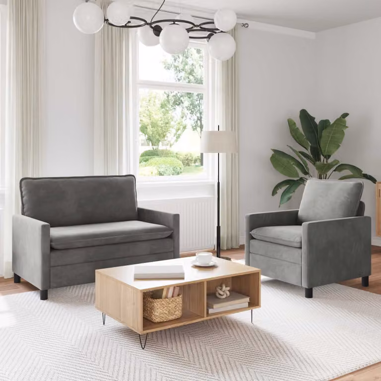 Set di 2 divani moderni vidaXL in velluto grigio con cuscini e coperture rimovibili